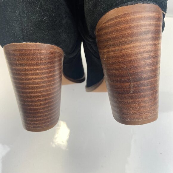 ALDO Suede Ankle Boots Stacked Heel Wrap Tassel Detail Black Women's US 8.5 NWOT - Picture 7 of 14